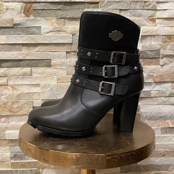 Harley-Davidson Studded Black Leather Boots 8.5 | NWOB, Triple Buckle, High Heel - Picture 2 of 12
